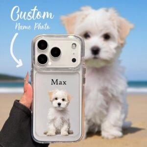 Custom Pet Photo Phone Case with Name, personalized dog cat clear soft phone case, pet memorial gift