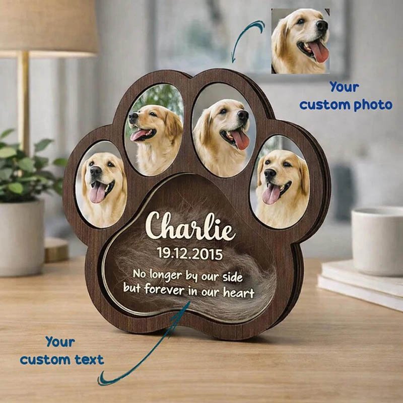 Custom Paw Shaped Wooden Pet Fur Memorial Keepsake Box