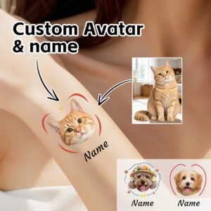 Custom pet portrait temporary tattoo sticker personalized with pet name, custom dog cat photo avatar temporary tattoo on arm, fur baby memorial keepsake gift
