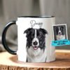 Custom personalized ceramic coffee mug with dog portrait and custom name, custom pet photo memorial gift mug for pet lovers