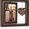 Rotating wooden pet memorial photo frame with heart charm, dog remembrance gift
