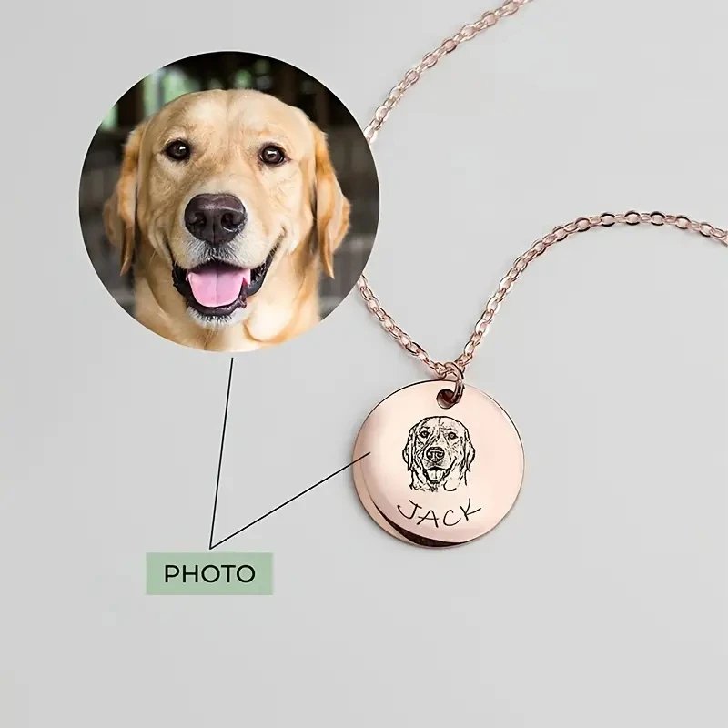 Personalized Pet Portrait Necklace, Custom Memorial Jewelry, Personalized Rose Gold Dog Portrait Pendant, How To Customize Pet Image For Memorial Jewelry