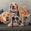 Custom 3D shaped full body pet photo pillow group shot, personalized dog cat plush portrait pillows multi species memorial keepsake display