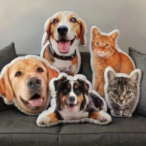 Custom 3D Shaped Pet Photo Pillow All Breeds Product Main Image Custom 3D shaped full body pet photo pillow group shot, personalized dog cat plush portrait pillows multi species memorial keepsake display