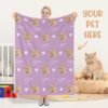 Custom pet photo pattern fleece throw blanket display, personalized repeating dog cat portrait memorial blanket lifestyle picture