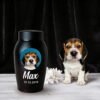 Custom Engraved Black Stainless Steel Pet Urn, Personalized Dog Photo Name Date Cremation Ashes Jar With Real Puppy Display Shot