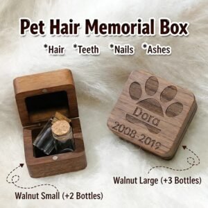 Custom Wooden Pet Fur Keepsake Box With Glass Vials & Photo Window Personalized Walnut Pet Hair Memorial Keepsake Box Custom Engraved Photo Storage Box for Dog Cat Fur Teeth Ashes Remembrance Gift