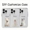 Multiple personalized custom pet photo phone cases with pet names, customized dog cat portrait clear phone covers