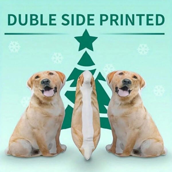 Double sided printed custom 3D pet shaped pillow feature graphic, personalized dog portrait plush pillow holiday gift illustration