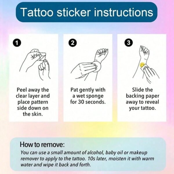 Instructions for applying and removing custom pet portrait temporary tattoo stickers, step-by-step guide for waterproof temporary tattoos