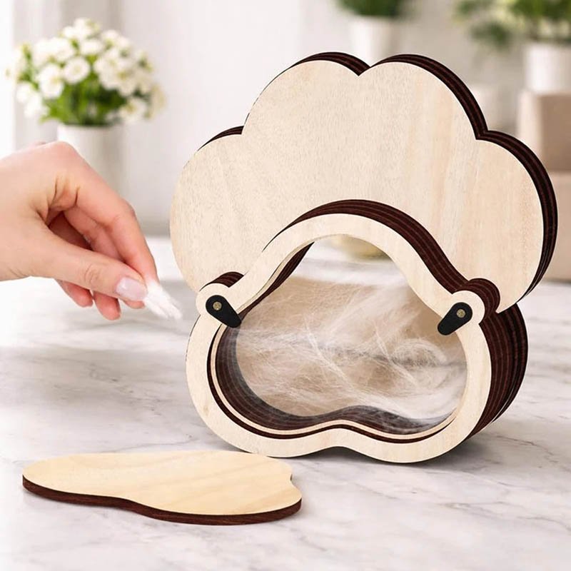 Light Wood Paw Pet Fur Keepsake Box Removable Cover Storage Demo