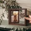 360 Rotating Double Sided Wooden Pet Memorial Photo Frame, Personalized Dog Cat Remembrance Picture Frame with Engraved Heart Pendant, Pet Loss Sympathy Keepsake Gift