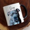 Custom Two-Tone Black Handle Ceramic Mug, Personalized Pitbull Dog Portrait Coffee Cup With Custom Pet Name, Pet Memorial Keepsake Gift For Pet Owners