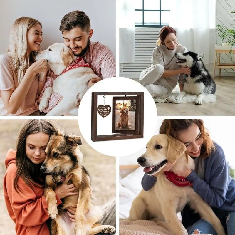 Custom Rotating Wooden Pet Memorial Photo Frame, Personalized Pet Loss Remembrance Keepsake