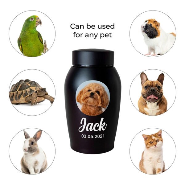 Custom Stainless Steel Pet Cremation Urn Reference Chart, Supports Engraving Photo of Dog Cat Rabbit Bird Turtle, Multi Pet Species Display Guide For Pet Ashes Memorial Jar