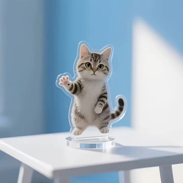 Custom kitten photo acrylic standee, personalized cat portrait desktop display stand, pet memorial desk ornament