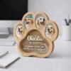 Desktop shot of custom paw wooden pet fur keepsake box with multi dog cat photo frames, personalized engraved name date pet loss memorial storage box