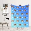 Light blue all-over print custom pet photo fleece throw blanket, personalized repeating dog cat portrait memory blanket customization guide picture