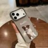Hand holding custom pet photo transparent phone case printed with border collie dog portrait and personalized name Buddy