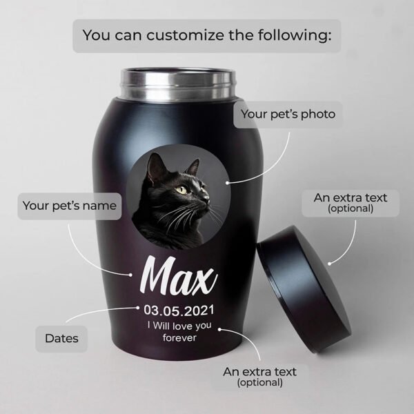 Custom Engraving Guide For Stainless Steel Pet Urn, Editable Pet Photo, Name, Date & Memorial Text Display Template For Dog Cat Ashes Cremation Jar