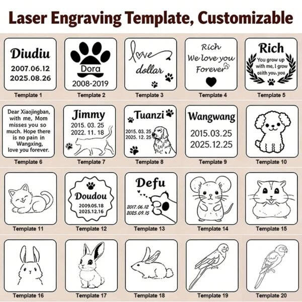 Custom Laser Engraving Templates for Pet Memorial Box, Personalizable Paw, Animal, Name & Date Pattern Stencils for Dog Cat Keepsake Wooden Storage Box