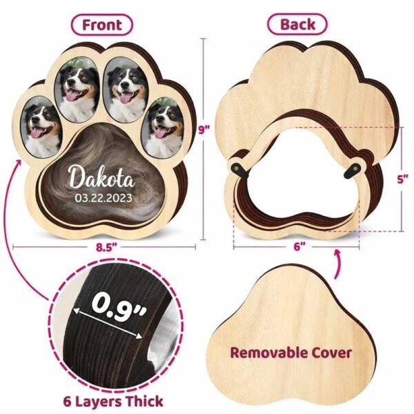 Paw Wooden Pet Fur Keepsake Box Structure Diagram, 6-Layer Thick Removable Cover Pet Memorial Storage Box With Multi Photo Frame