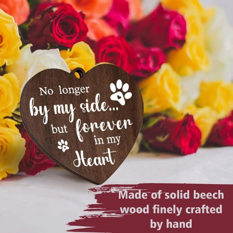 Engraved Heart Tag for Rotating Wooden Pet Memorial Photo Frame, Solid Beech Wood Pet Loss Remembrance Keepsake with Quote