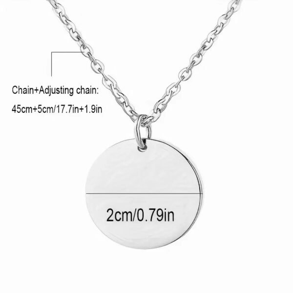 Silver Blank Round Disc Pendant Size Reference Chart, Custom Pet Photo Engraved Necklace Dimension Display, Adjustable Thin Silver Chain Jewelry Size Guide