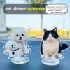 Two personalized custom pet photo acrylic standees, dog and cat portrait desktop display stand, pet memorial decor