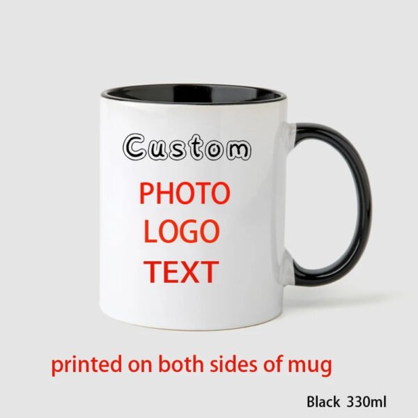 Custom Two-Tone Black Handle Ceramic Mug Blank Template, Personalized Pet Photo Logo Text Coffee Cup, 330ml Double Side Print Customizable Pet Keepsake Mug