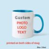 Custom Two-Tone Blue Handle Ceramic Mug Blank Template, Personalized Pet Photo Logo Text Coffee Cup, 330ml Double Side Print Custom Pet Keepsake Mug
