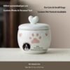 600ml small custom photo ceramic pet urn for cats and small dogs, heart lid pet ashes memorial jar with paw heart decor